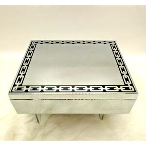 Reed & Barton Midnight Silver Link Metal Box W/Black Velvet Lining & Bag